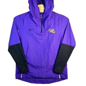 Nike LSU Tigers Pullover Anorak Jacket Purple Mens L Quarter Zip Hooded Vented
